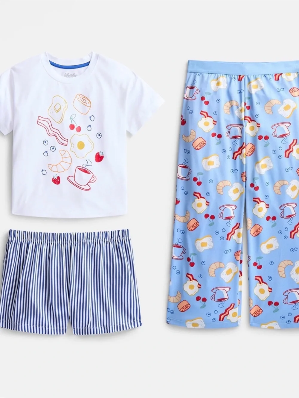 wonder nation Breakfast-Print Kids Pajama Set - White & Light Blue